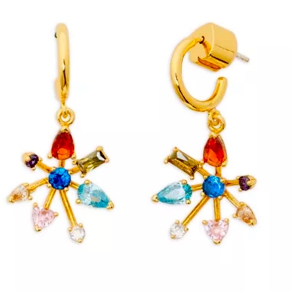 New Kate Spade Gold-Tone Firework Floral Huggie Drop Earrings - Picture 3 of 10